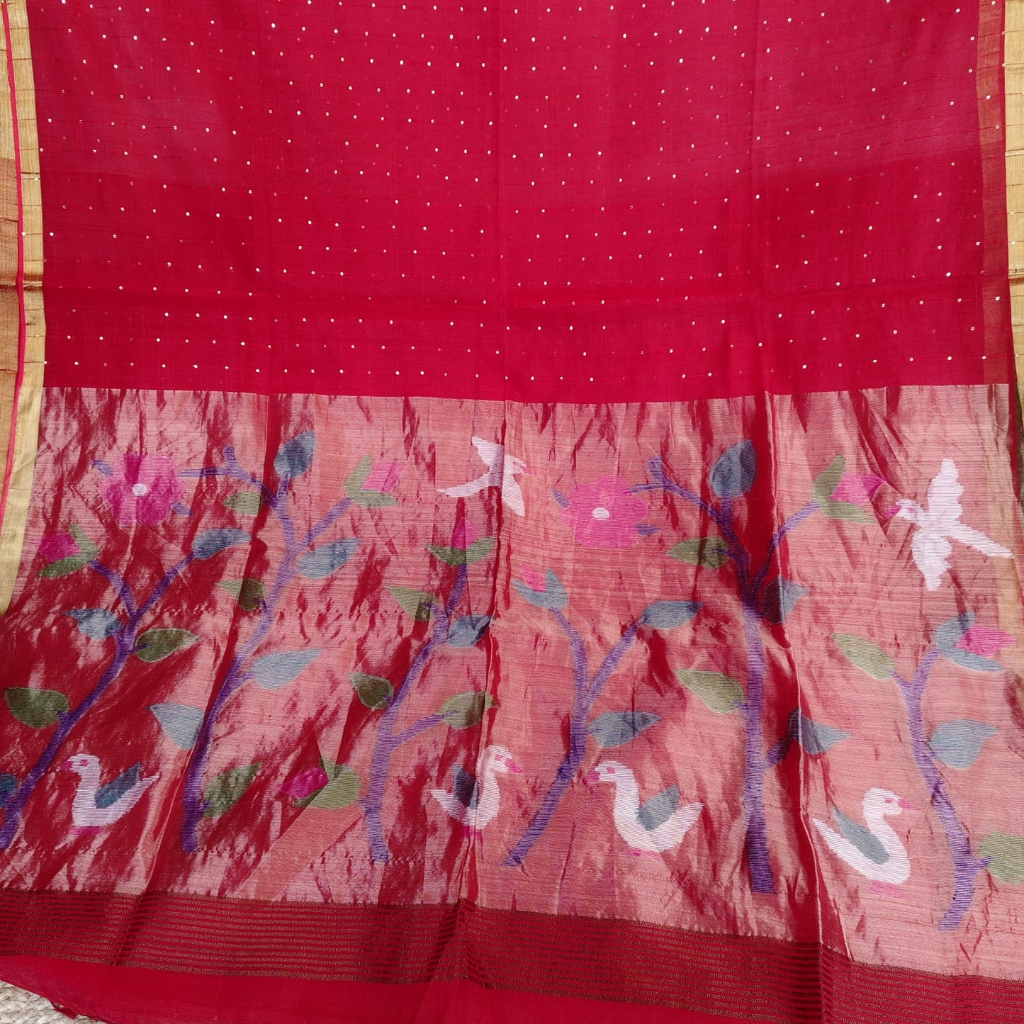 Muslin Jamdani, Paithani -Red