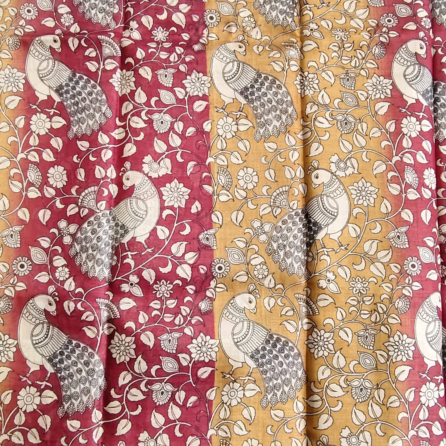 Pure Tussar Silk-Maroon and Golden