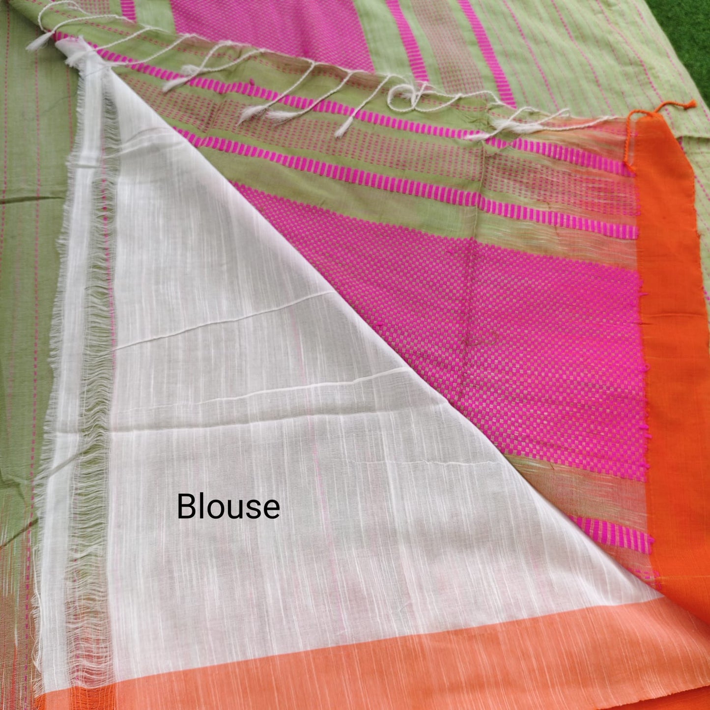 Handwoven Bengal Cotton -Green n Pink