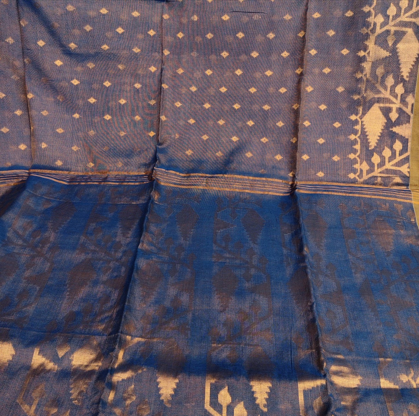 Tissue Jamdani, Peacock Blue