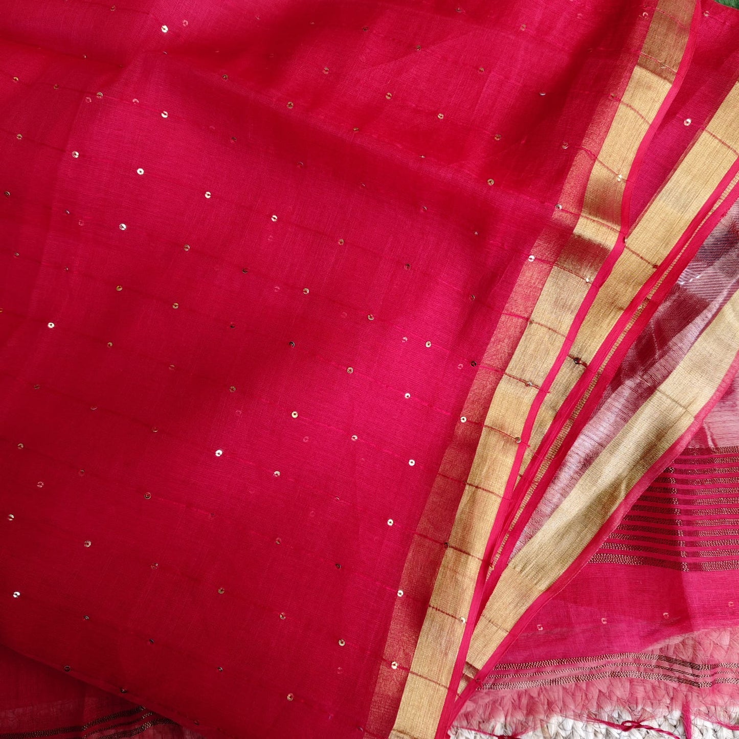 Muslin Jamdani, Paithani -Red