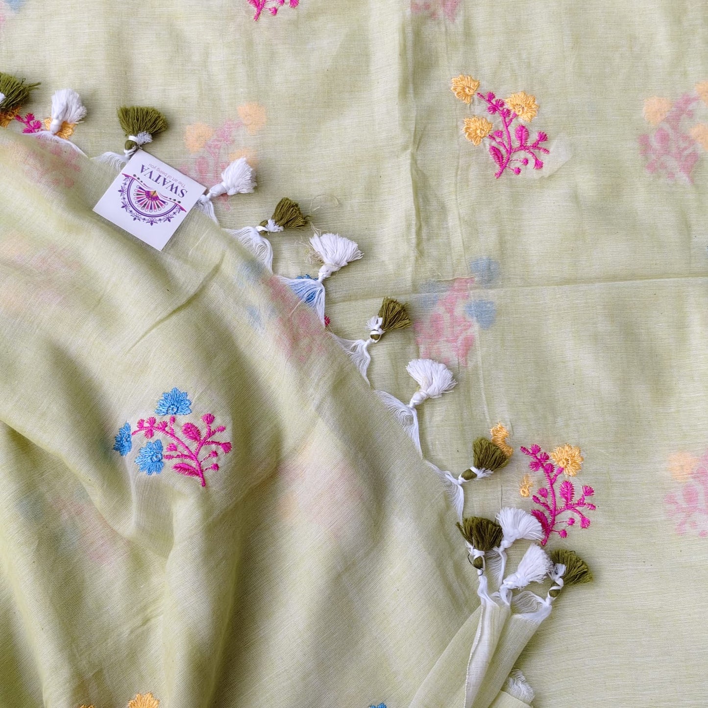 Mul Cotton Embroidery - Pista Green