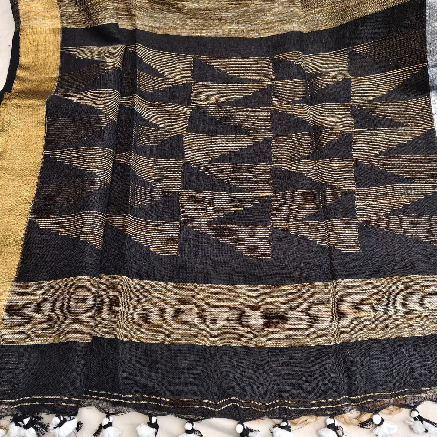 Handwoven Pure Linen by Linen - Black Gold