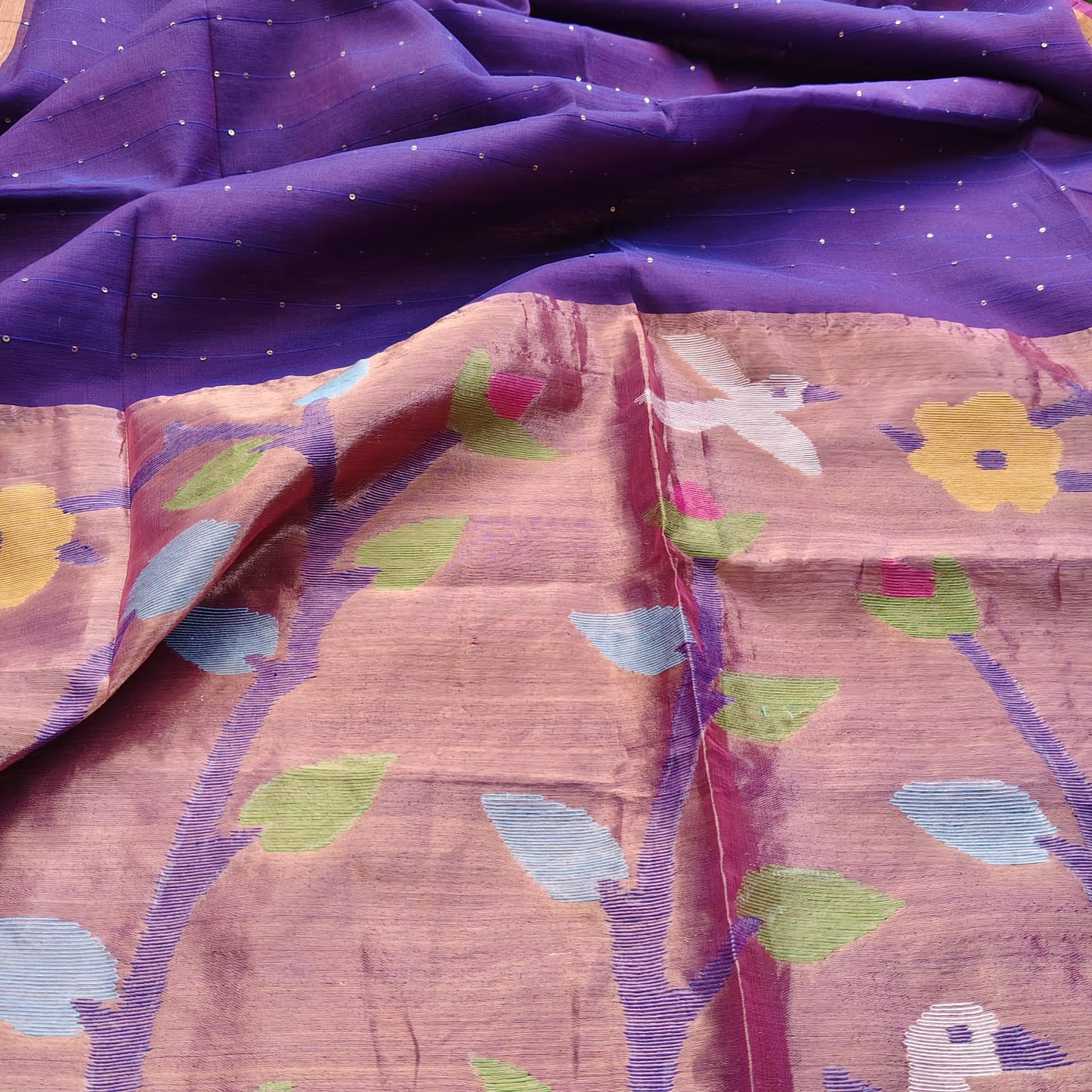 Muslin Jamdani Paithani-Purple