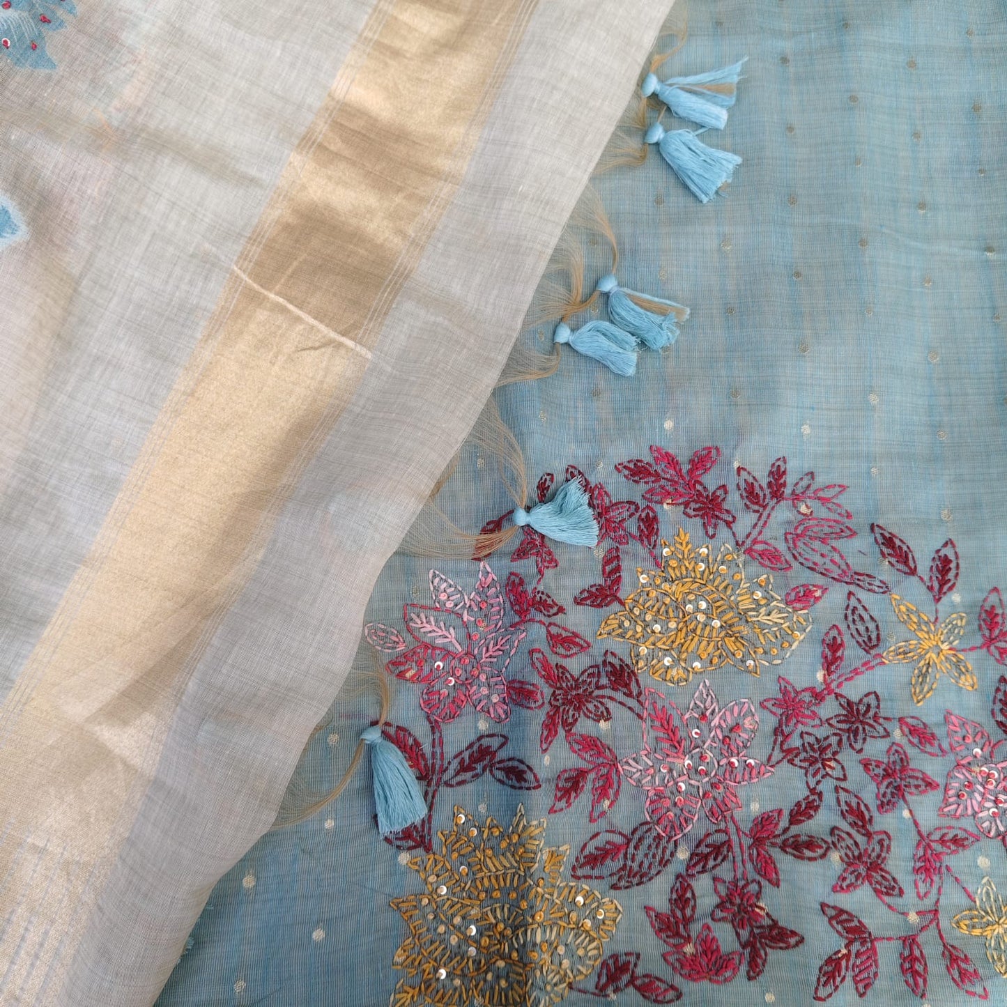 Munga Linen Jamdani Blue