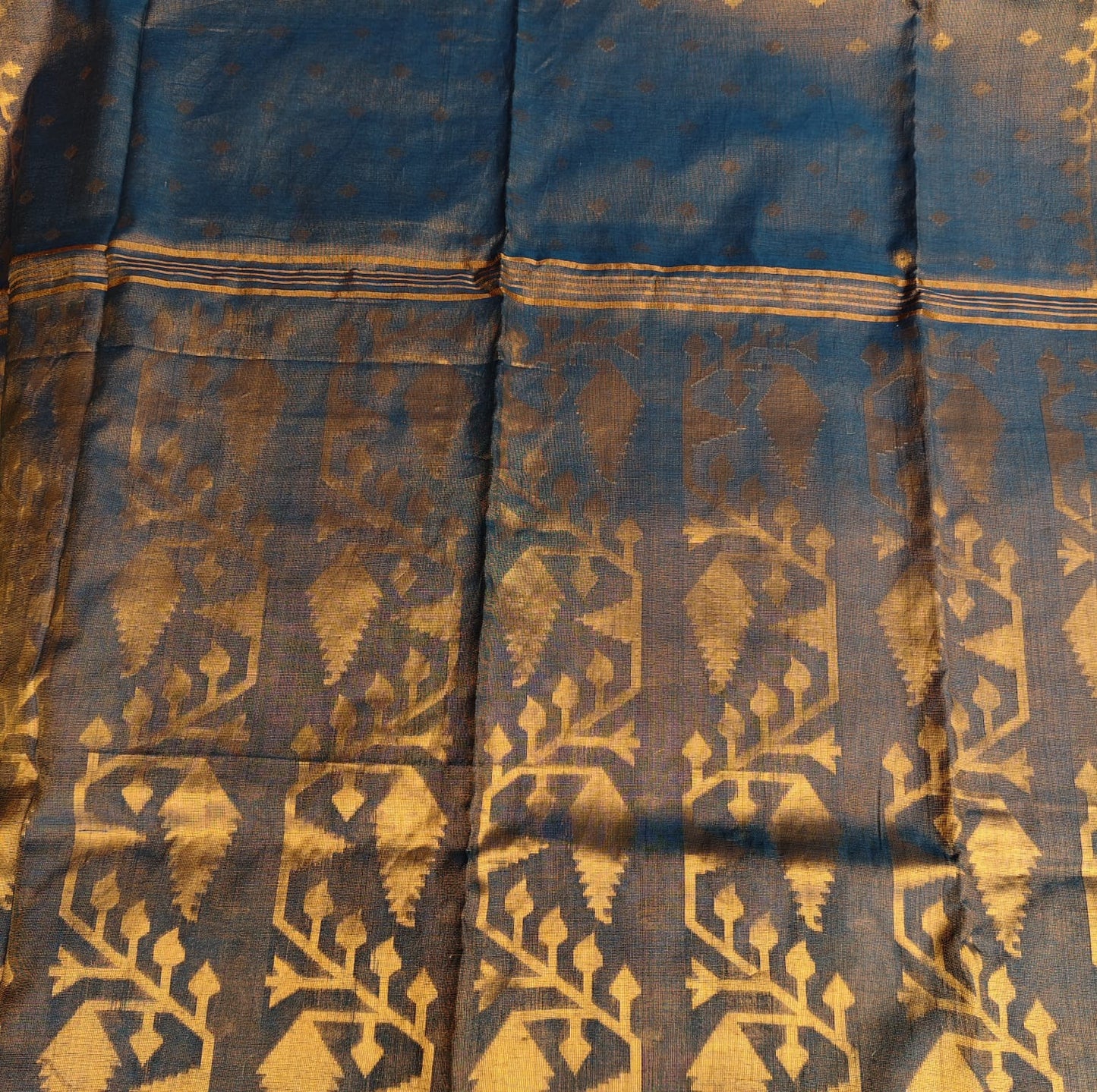 Tissue Jamdani, Peacock Blue