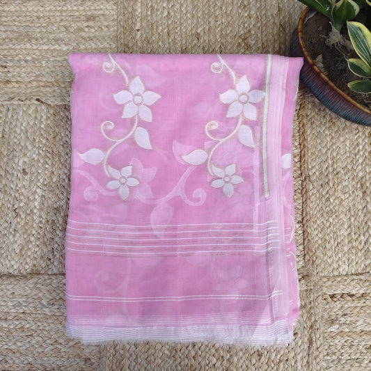 Muslin Cotton Jamdani Pink-White