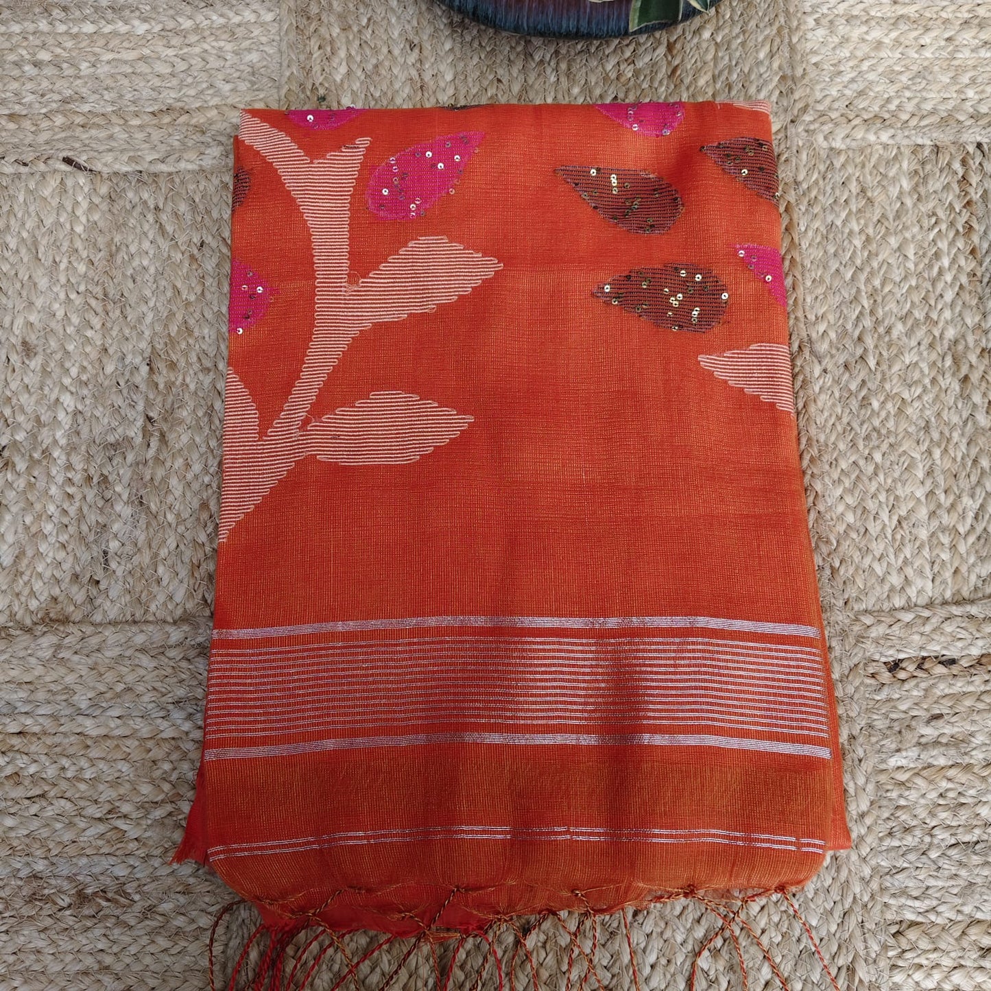 Muslin Tissue Jamdani-Tangerine Orange