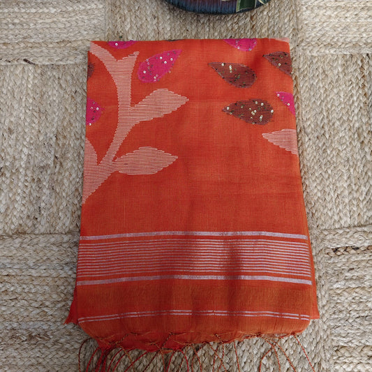 Muslin Tissue Jamdani-Tangerine Orange