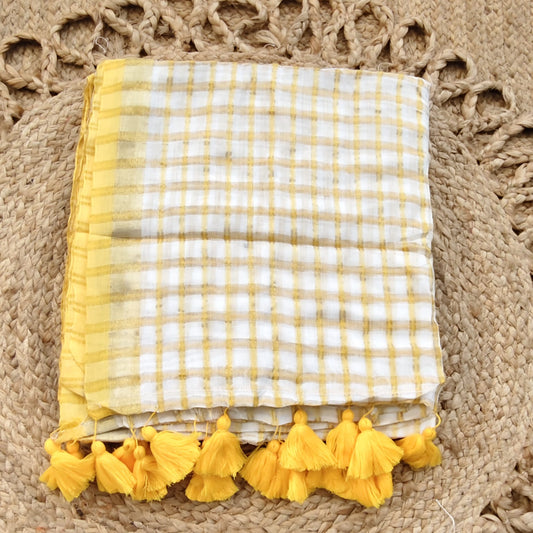 Mul Cotton - White Yellow Checks