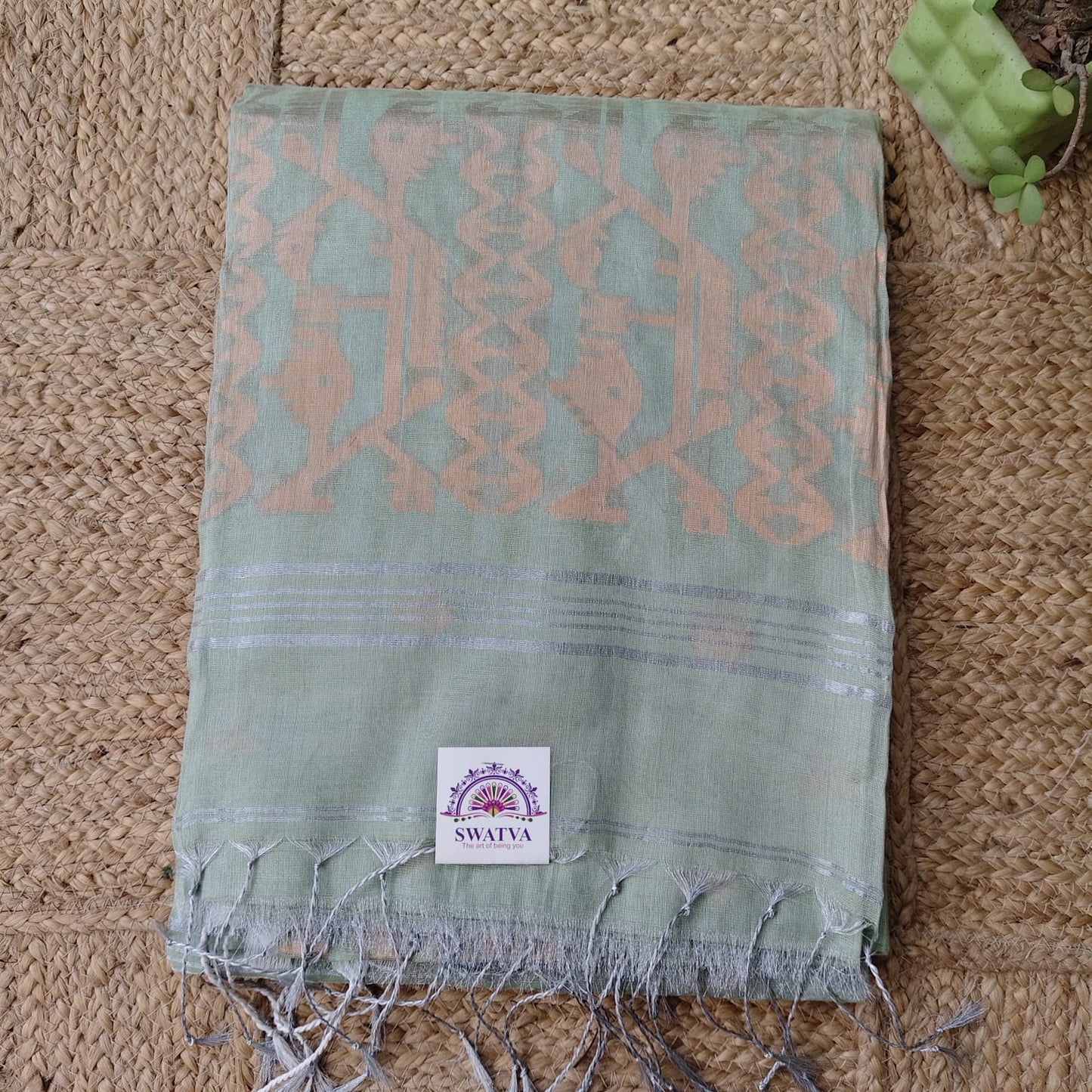 Tissue Linen Jamdani - Cardamom Green