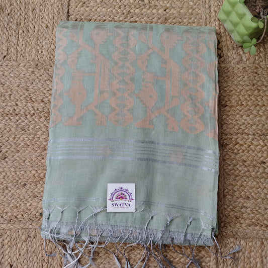 Tissue Linen Jamdani - Cardamom Green