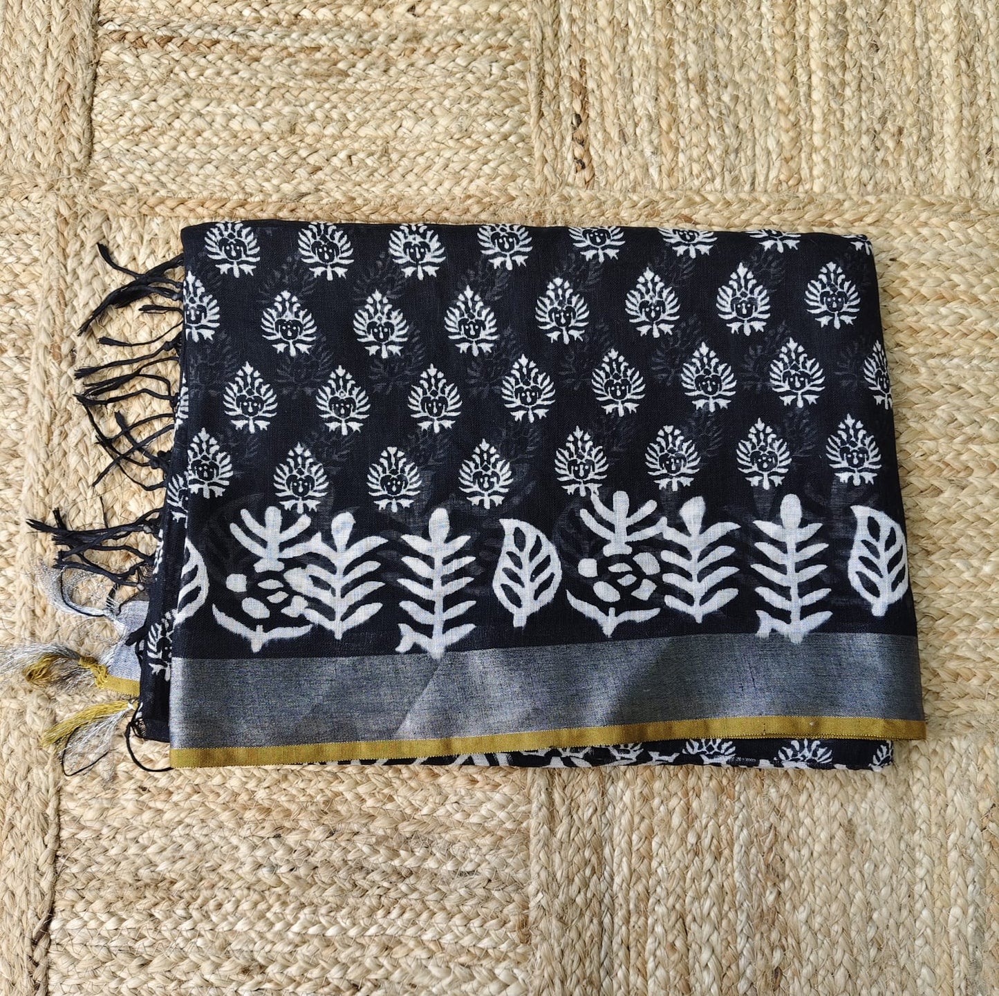 Black Block Print, Cotton Linen 01