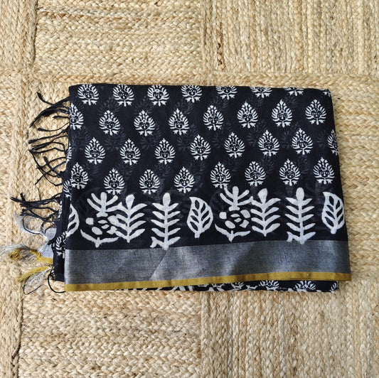 Black Block Print, Cotton Linen 01
