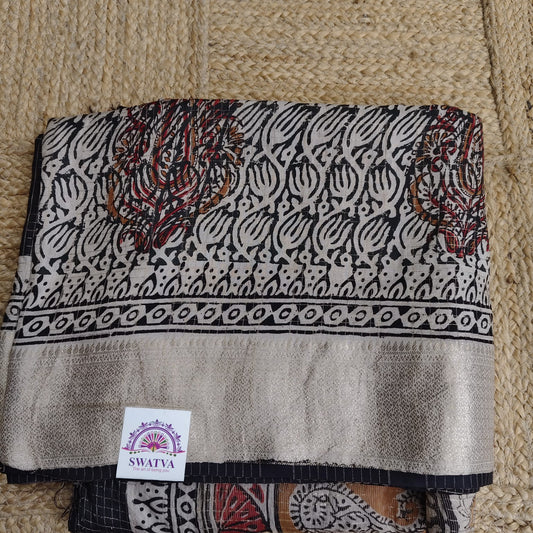 Russian Silk Block Print-Black 02