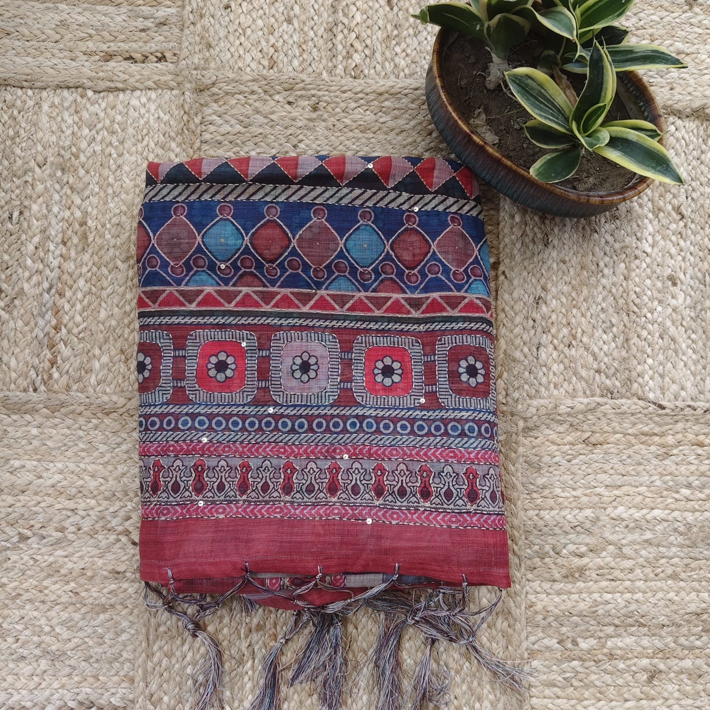 Red Digital Printed Linen