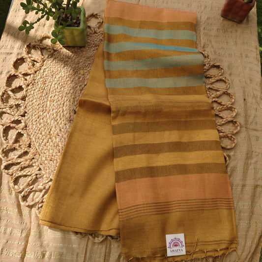 Tissue Linen Striped Aanchal, Bronze