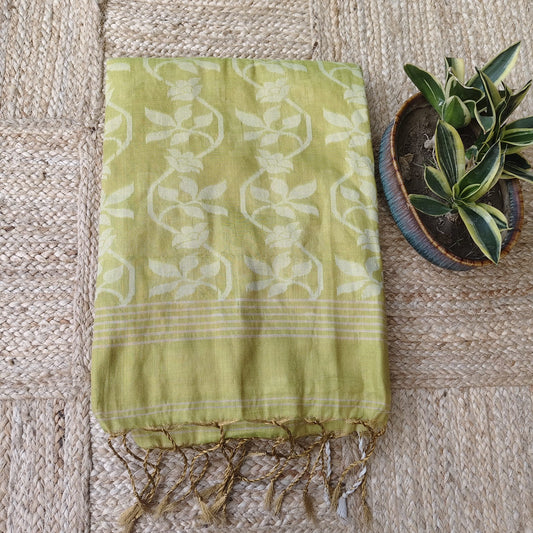 Handwoven Cotton Tissue Jamdani-Lime Green