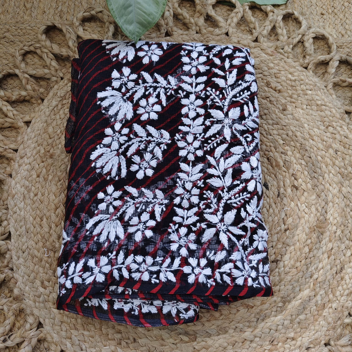 Lahariya Chikankari Kota- Black Red