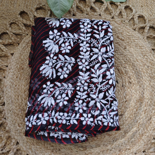 Lahariya Chikankari Kota- Black Red