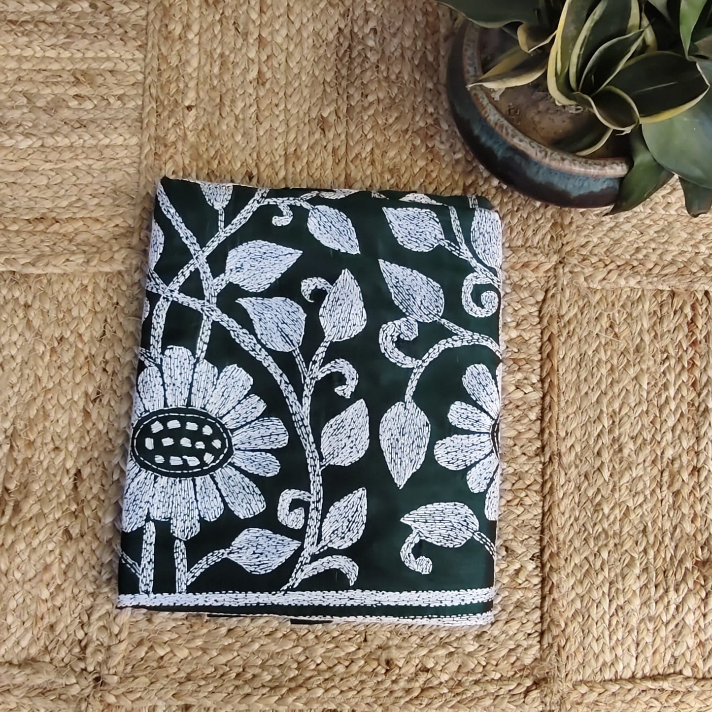 Kantha Stitch-Bottle Green