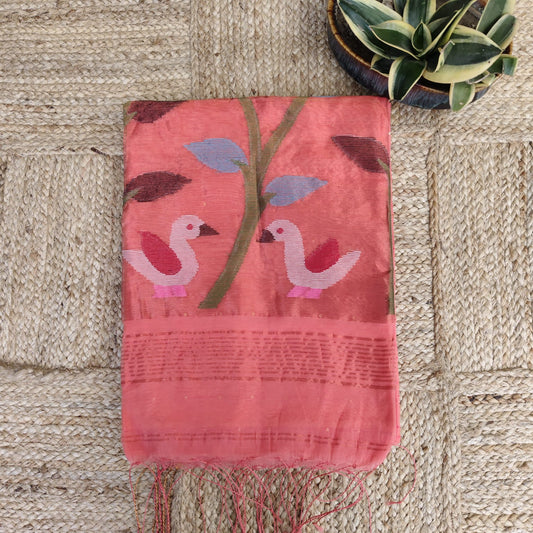 Muslin Jamdani, Paithani -Peach