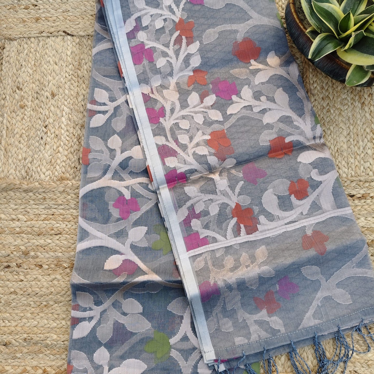 Organza Muslin Jamdani- Grey