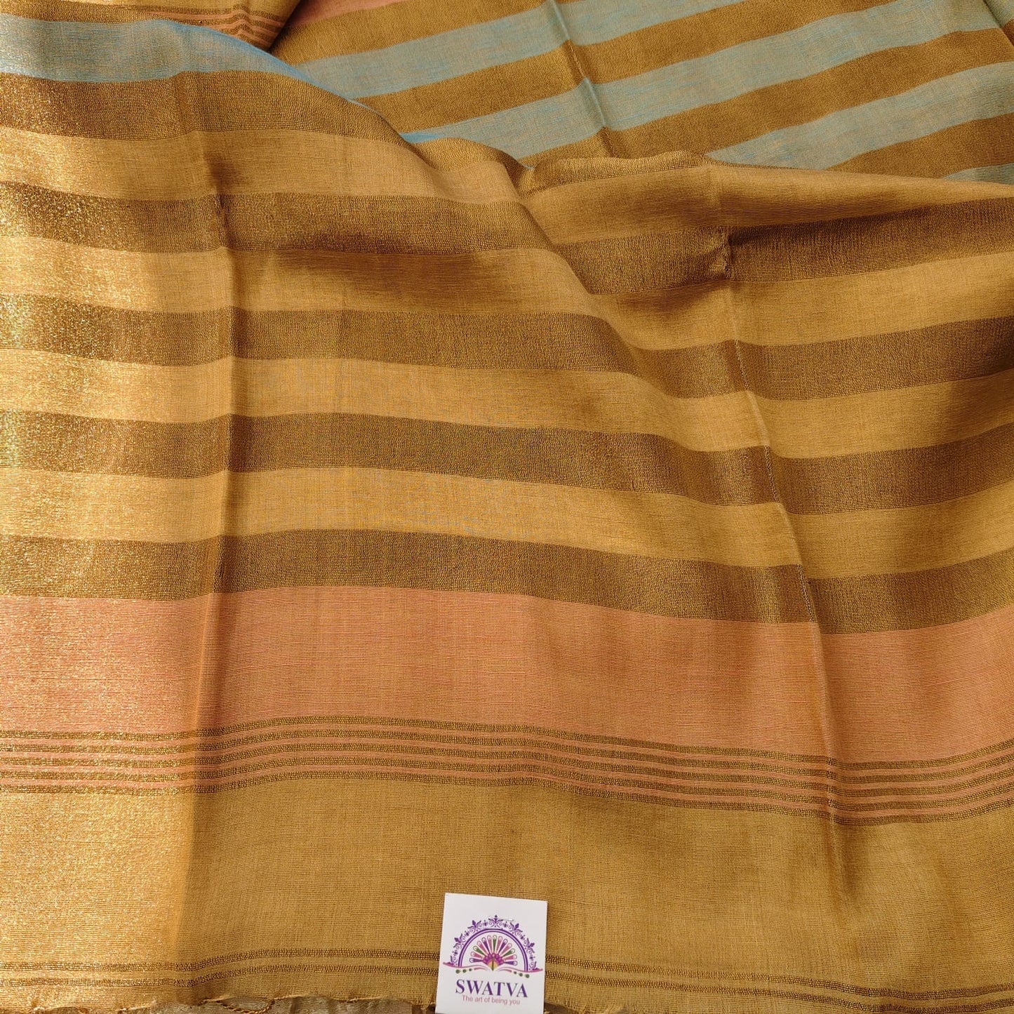 Tissue Linen Striped Aanchal, Bronze