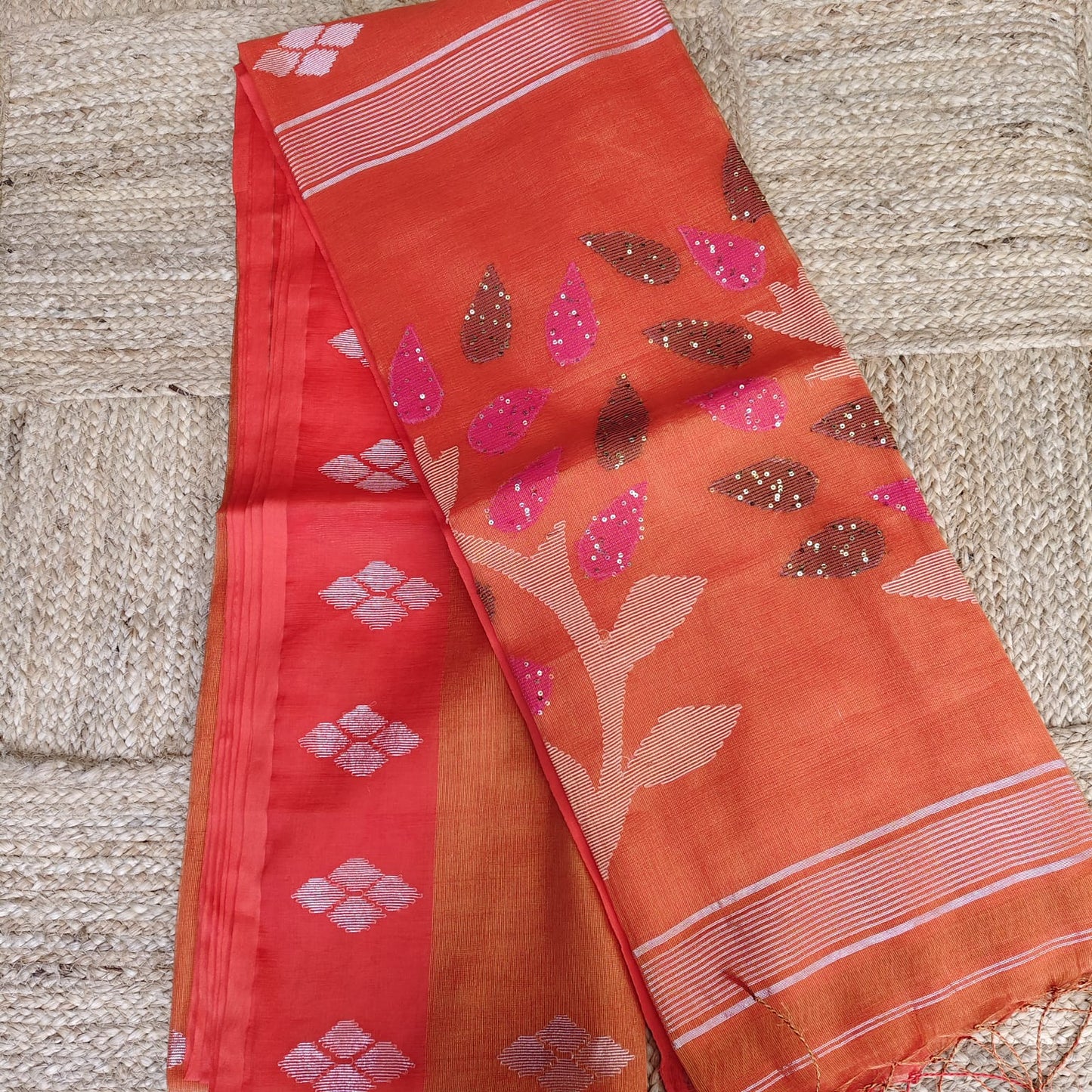 Muslin Tissue Jamdani-Tangerine Orange