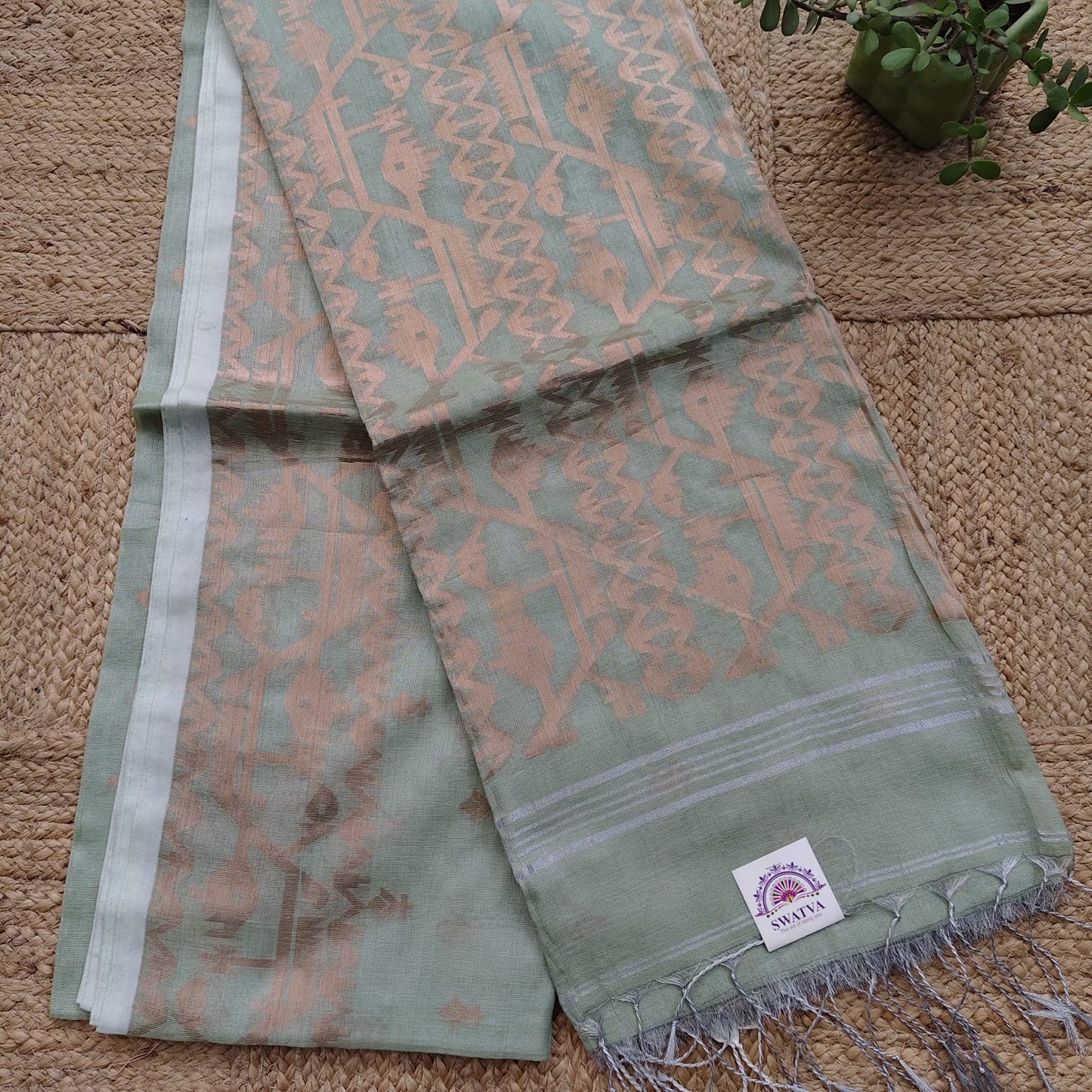 Tissue Linen Jamdani - Cardamom Green