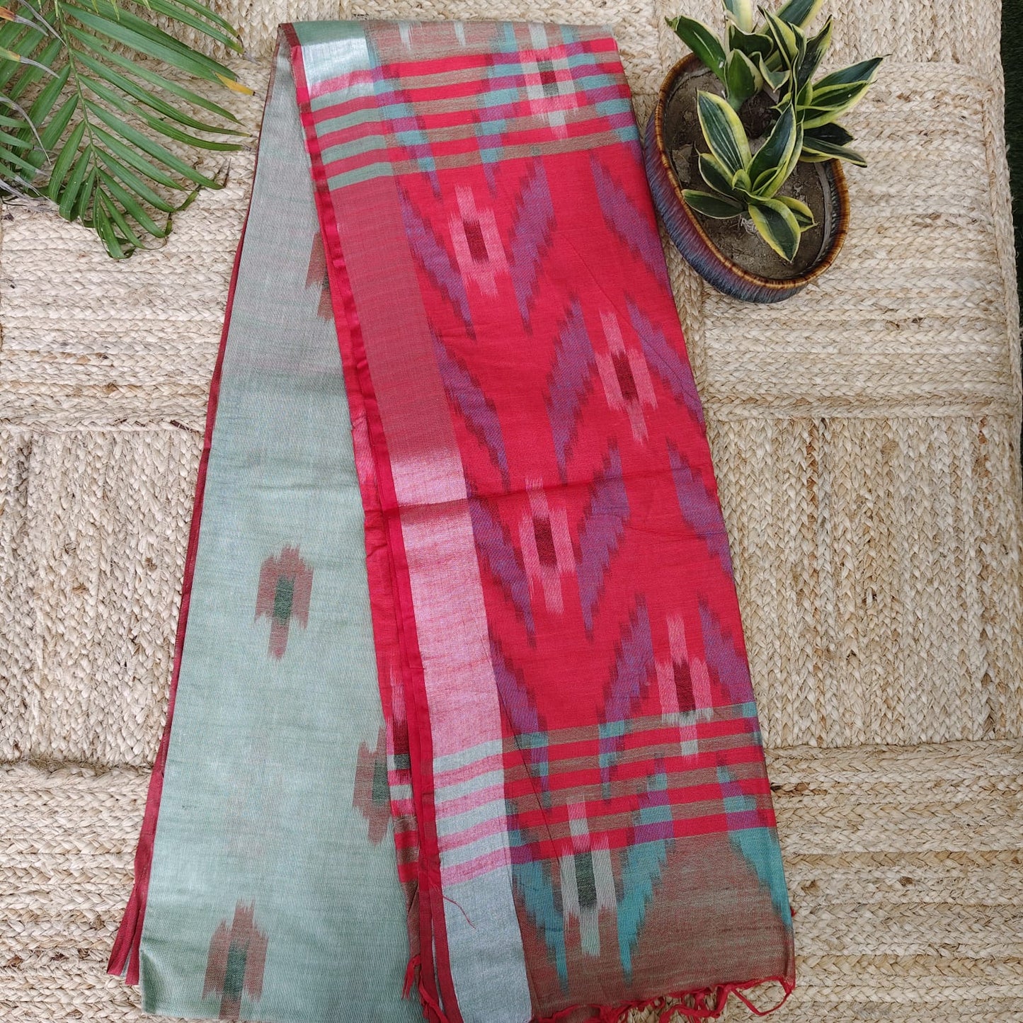 Ikkat Cotton Linen- Cardamom