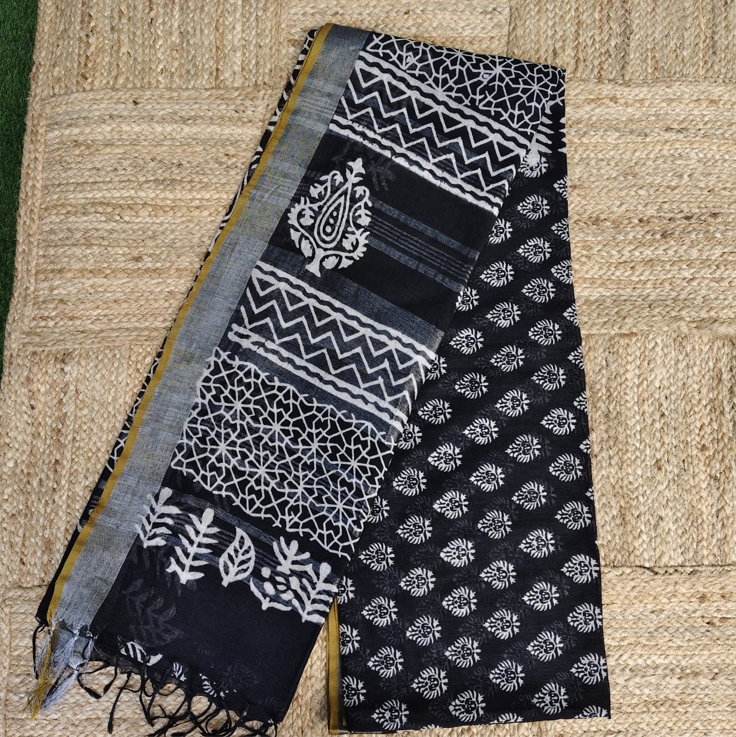 Black Block Print, Cotton Linen 01