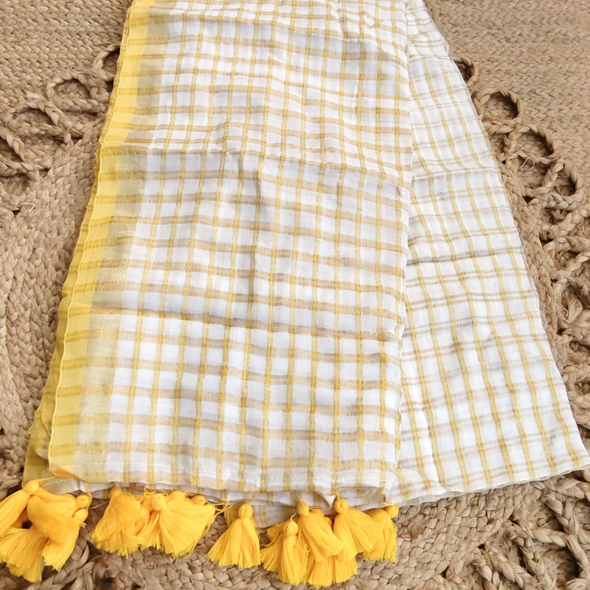 Mul Cotton - White Yellow Checks