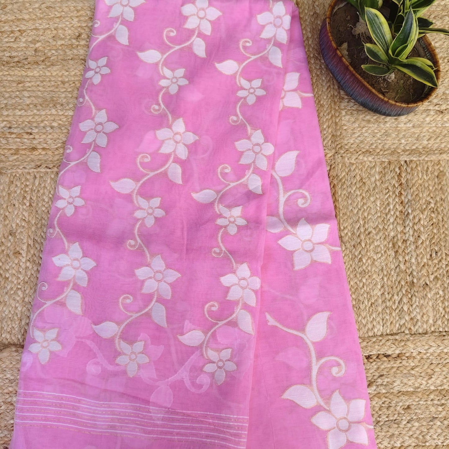 Muslin Cotton Jamdani Pink-White