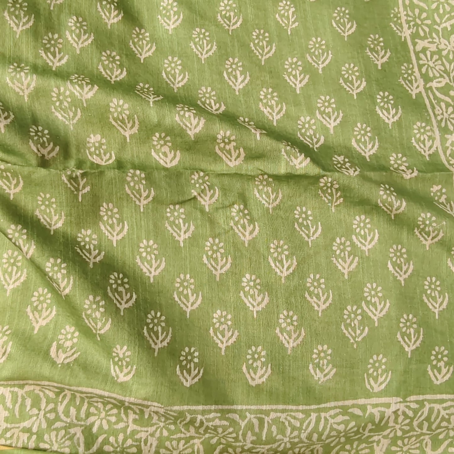 Block Print Chanderi Cotton -Green