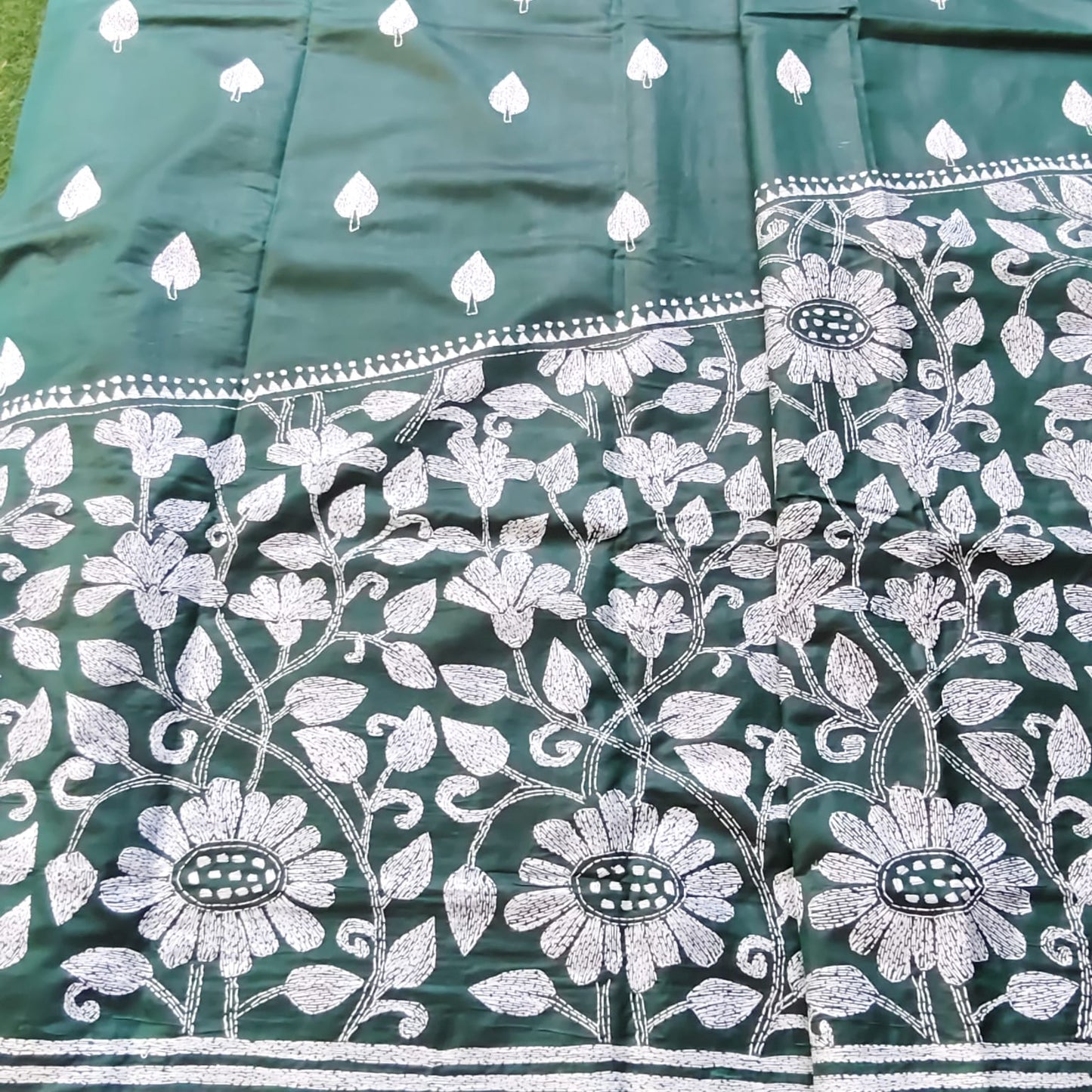Kantha Stitch-Bottle Green
