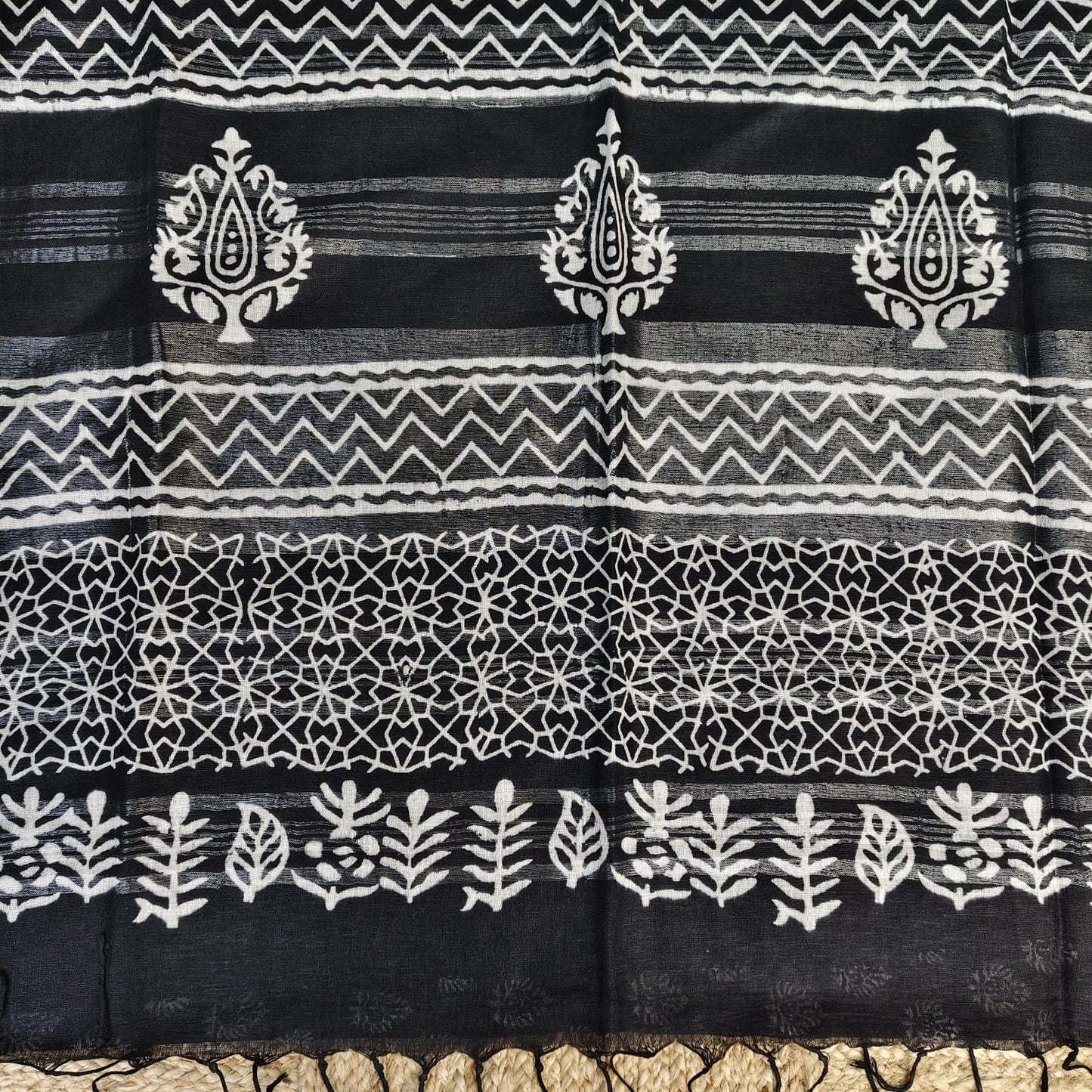 Black Block Print, Cotton Linen 01
