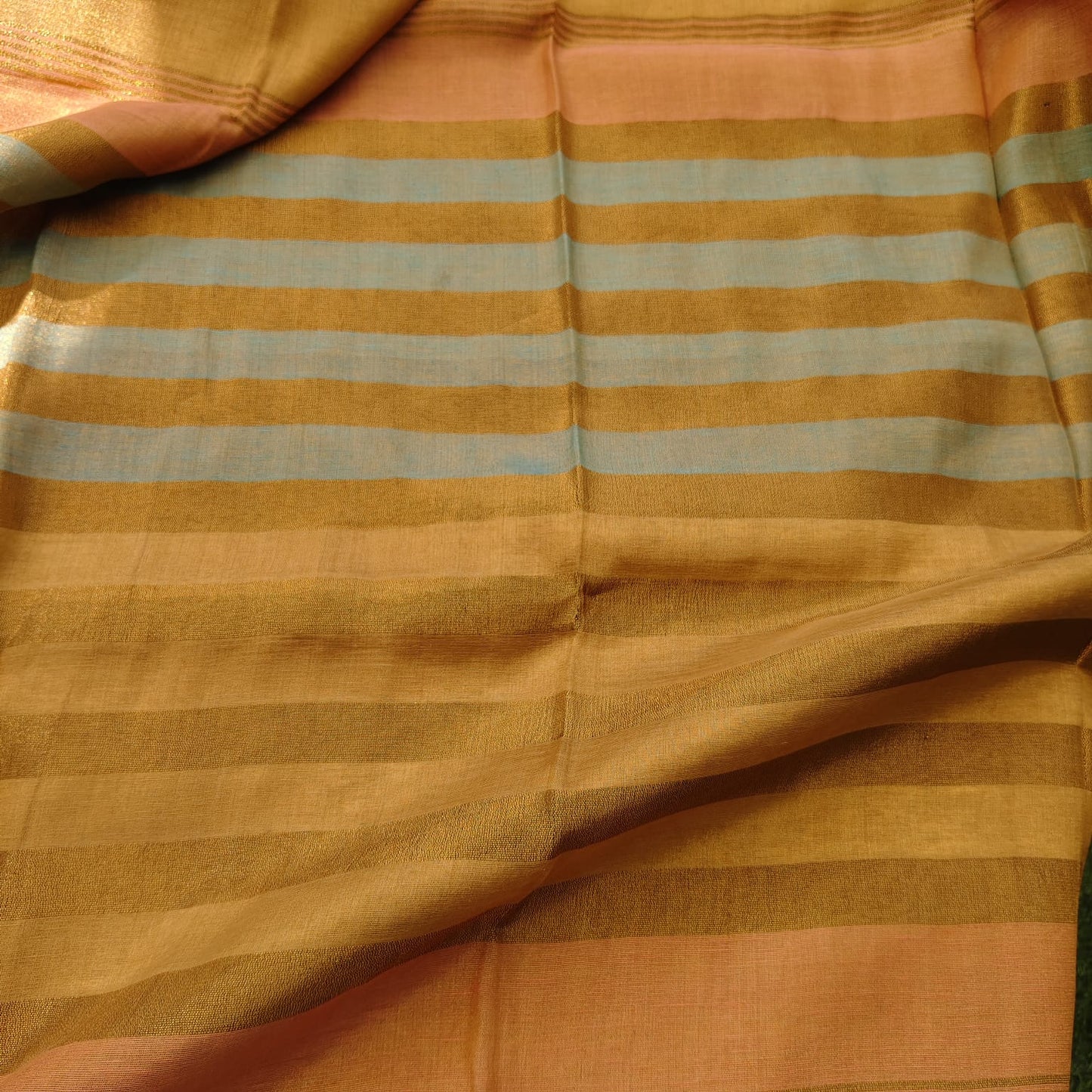 Tissue Linen Striped Aanchal, Bronze