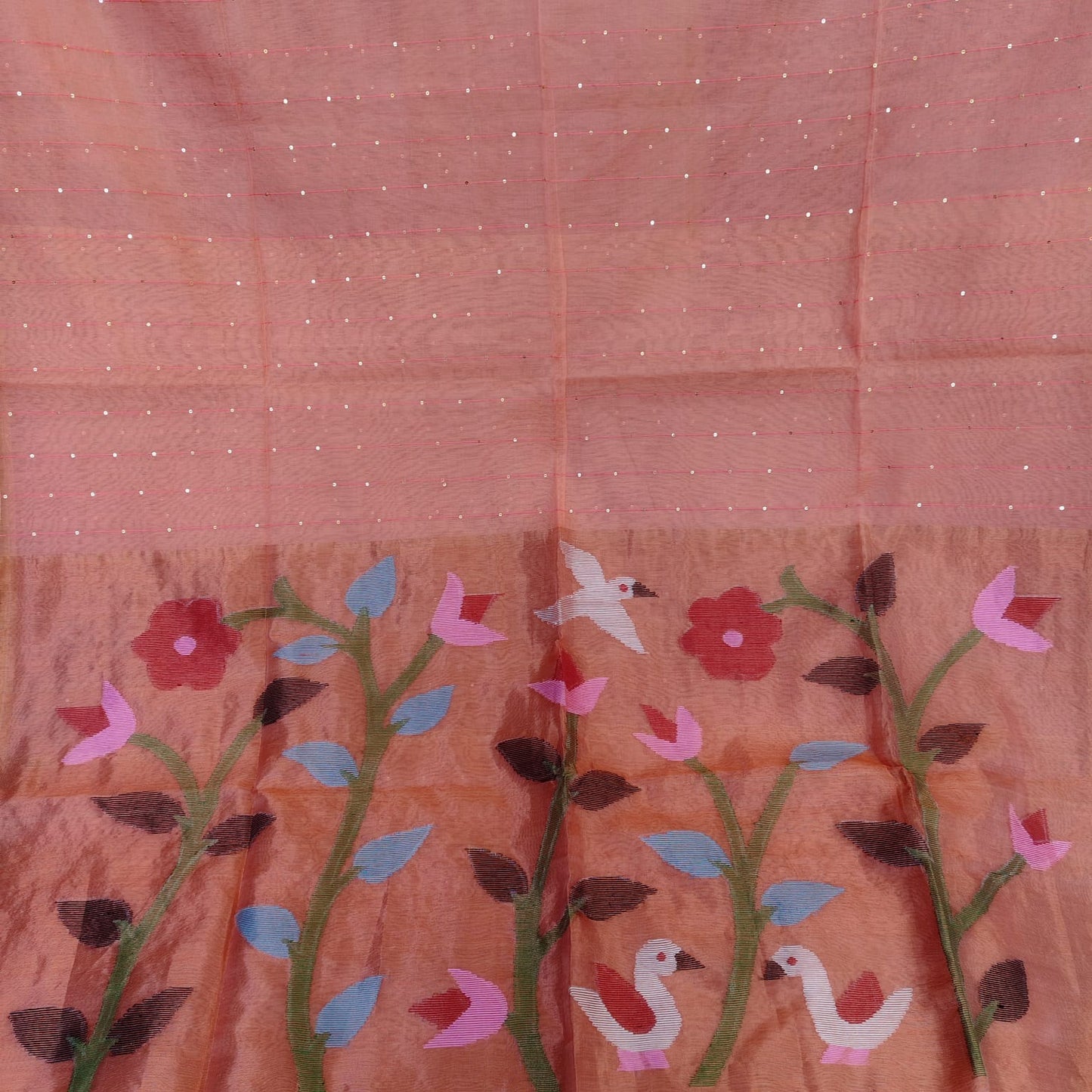 Muslin Jamdani, Paithani -Peach