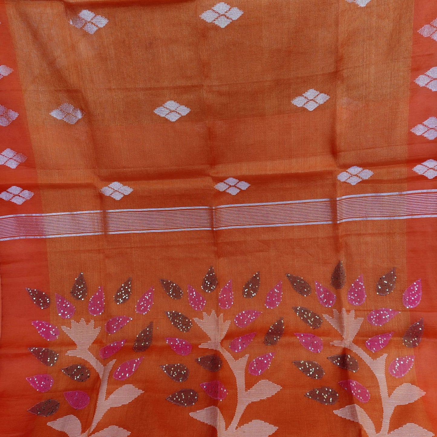 Muslin Tissue Jamdani-Tangerine Orange