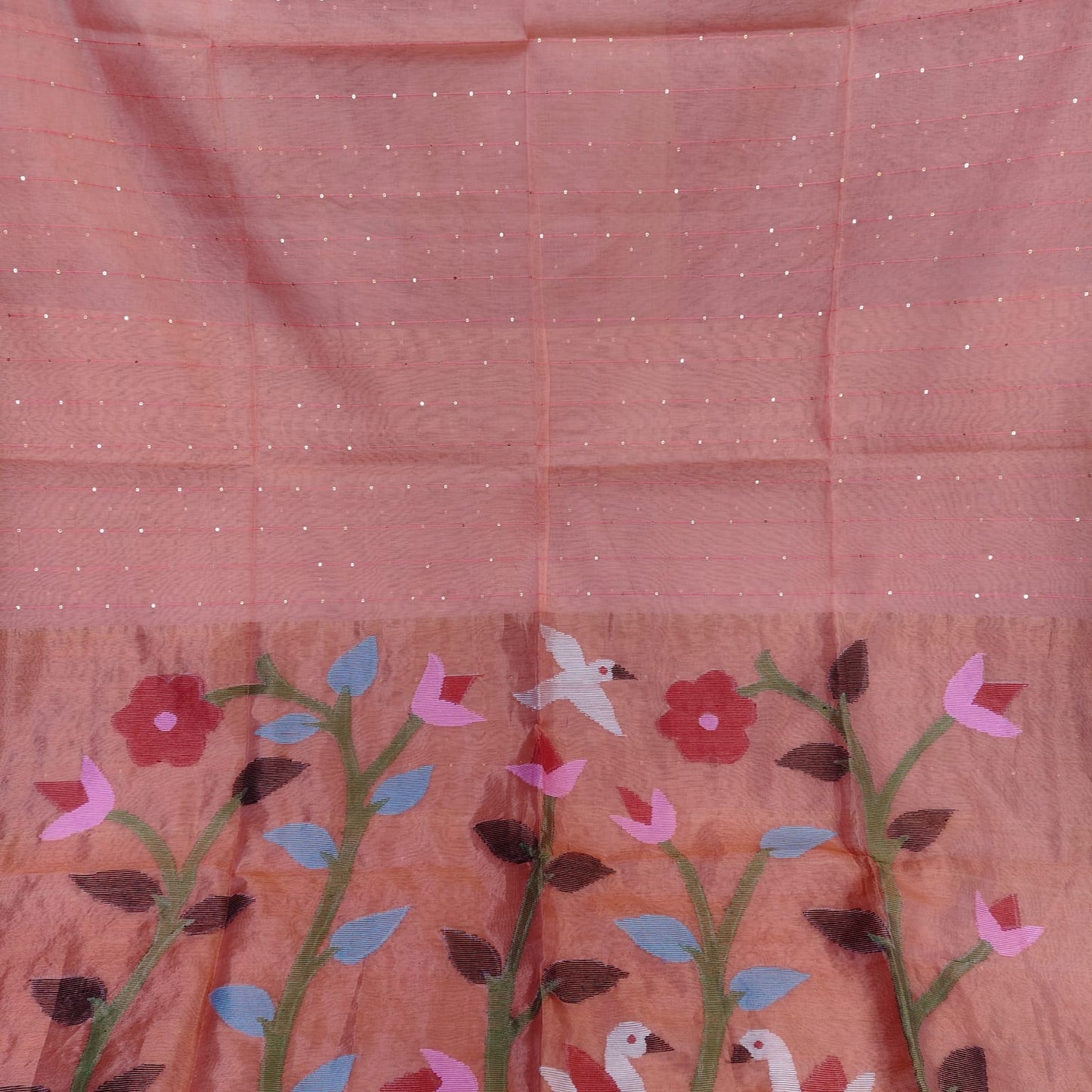 Muslin Jamdani, Paithani -Peach