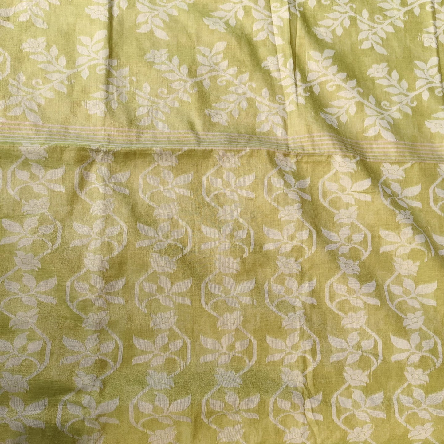 Handwoven Cotton Tissue Jamdani-Lime Green