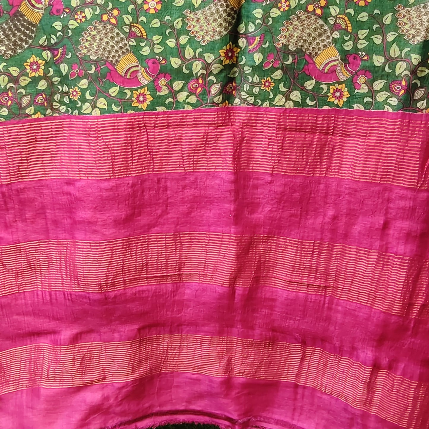 Pure Tussar Silk-Green and Magenta