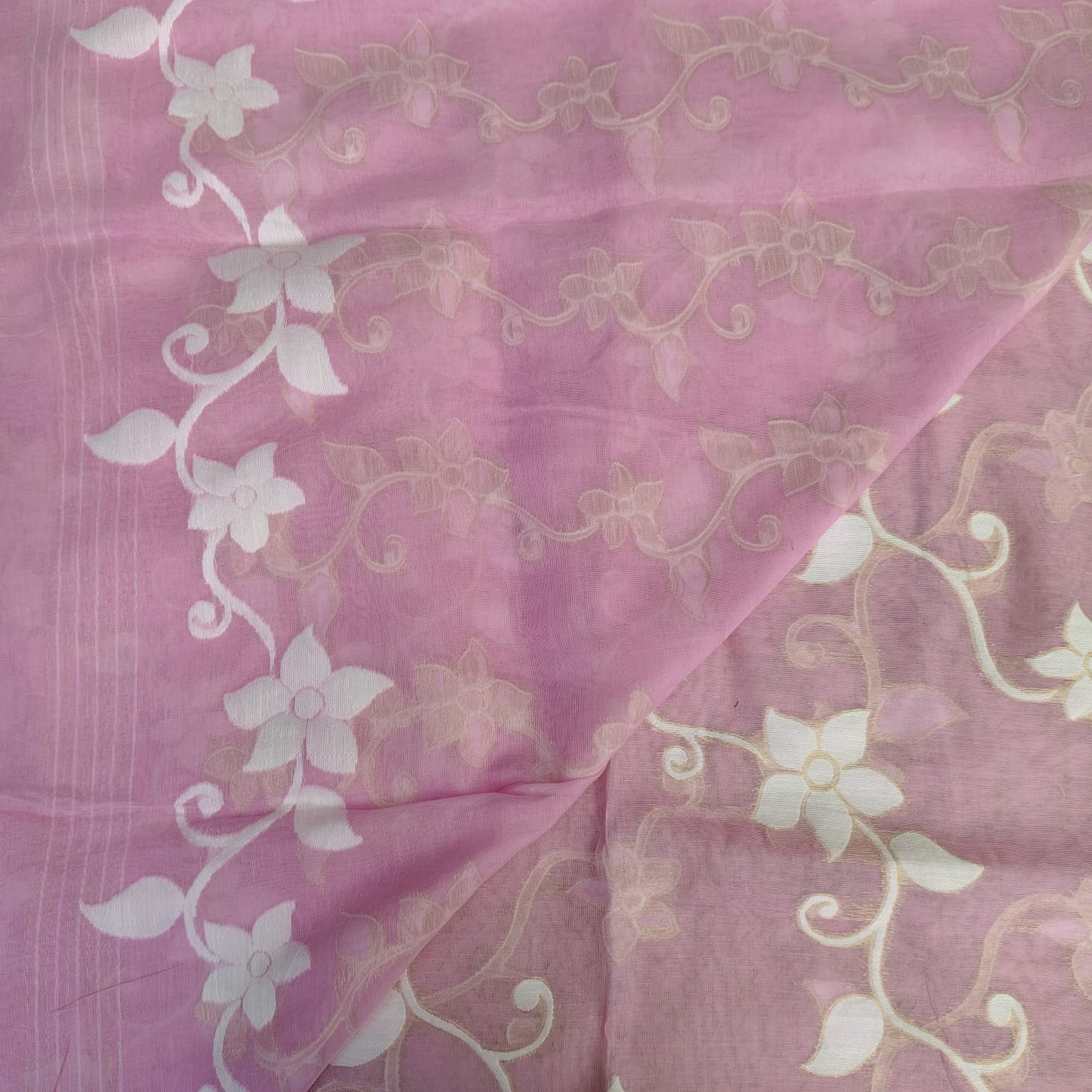 Muslin Cotton Jamdani Pink-White