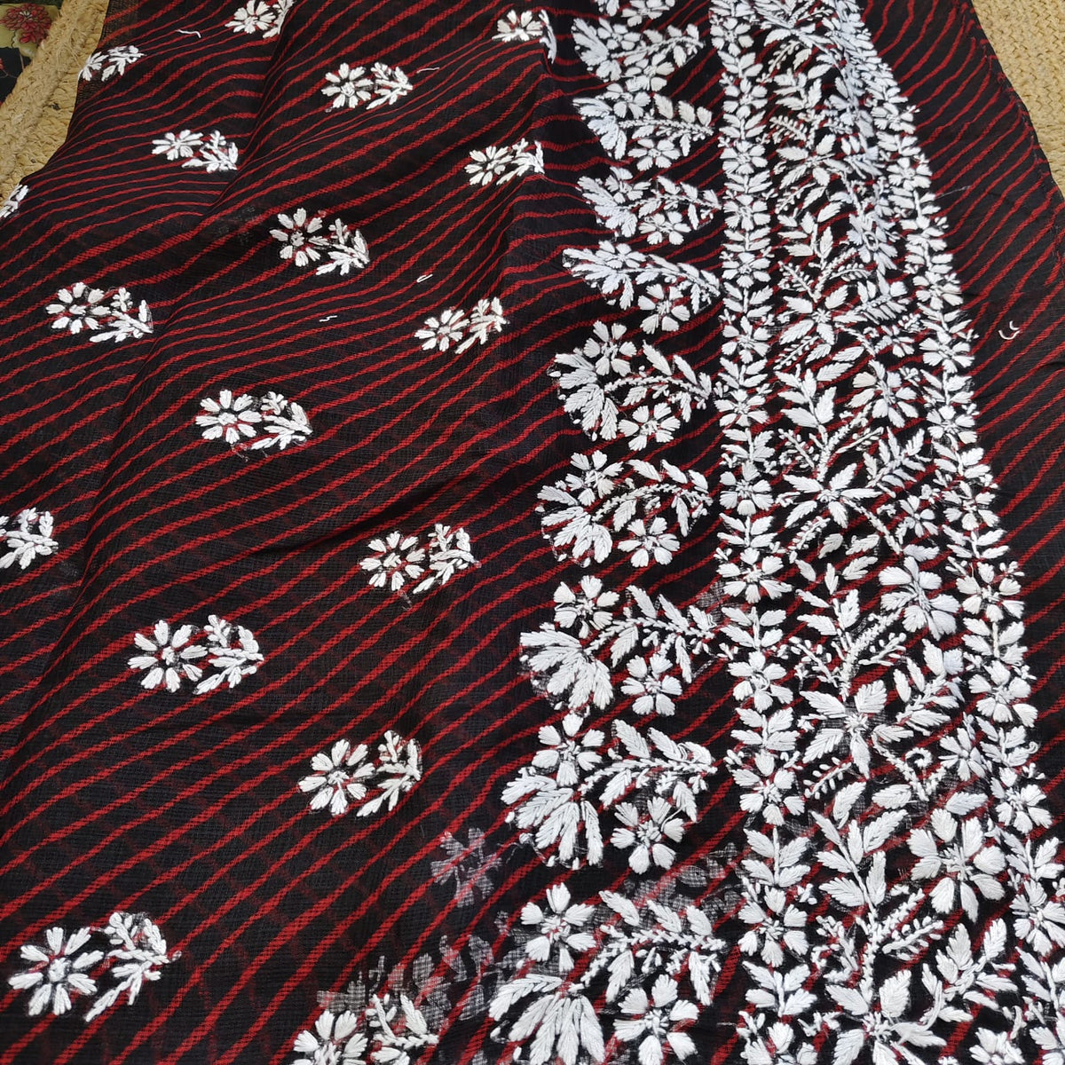 Lahariya Chikankari Kota- Black Red