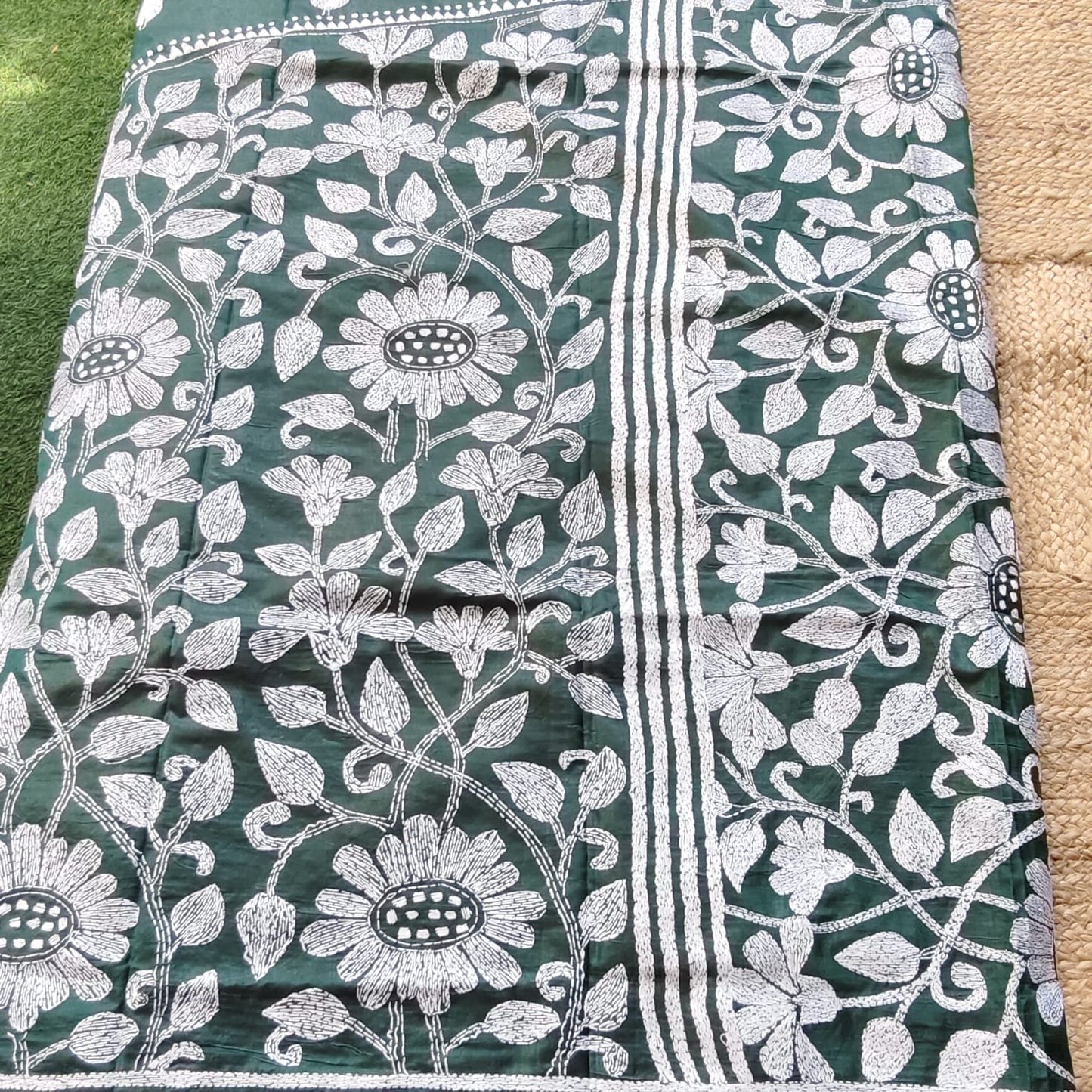 Kantha Stitch-Bottle Green