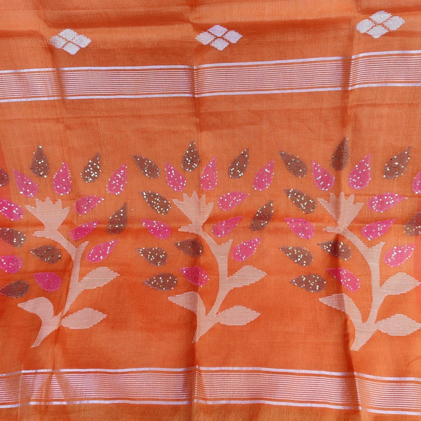 Muslin Tissue Jamdani-Tangerine Orange