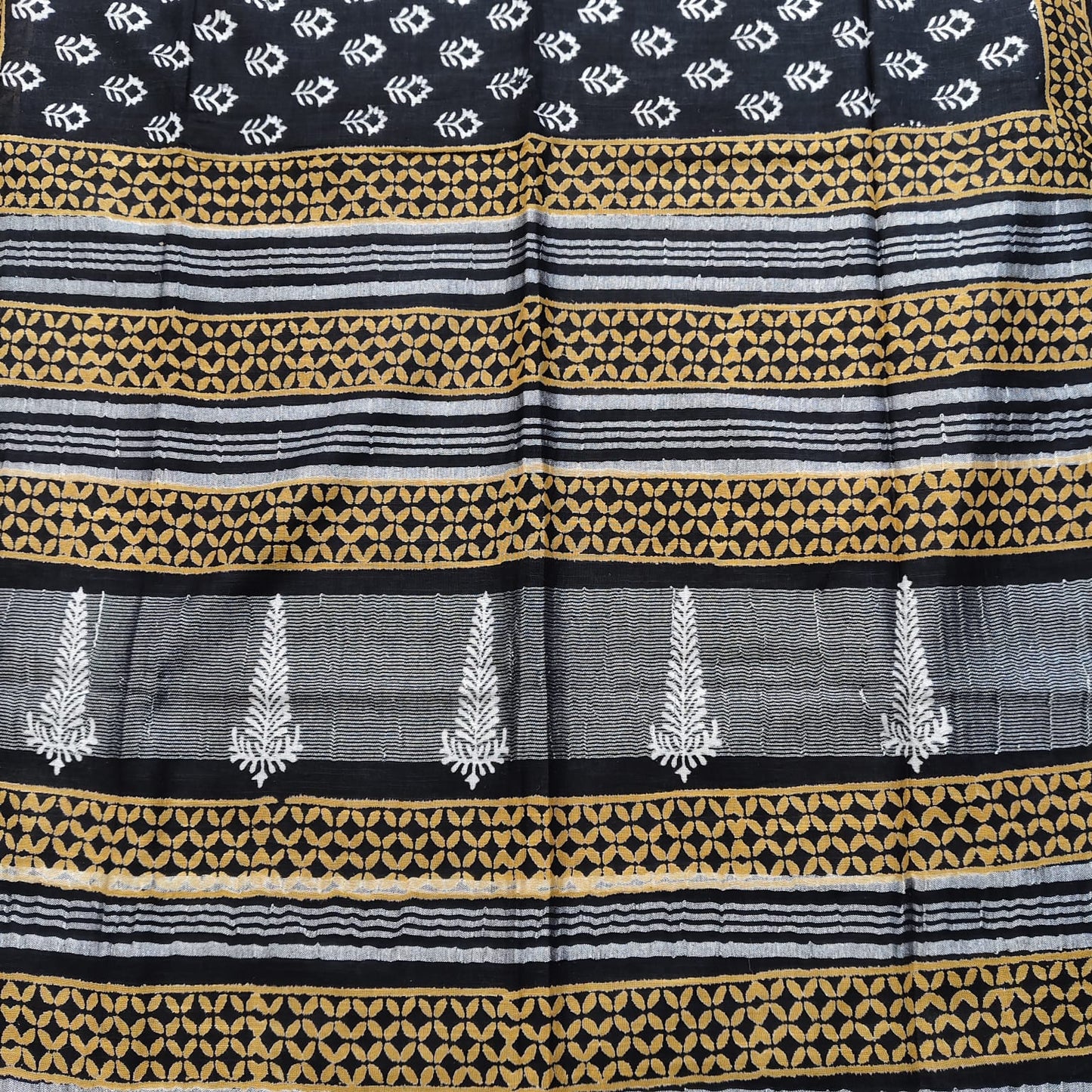 Black Block Print Linen Cotton 06