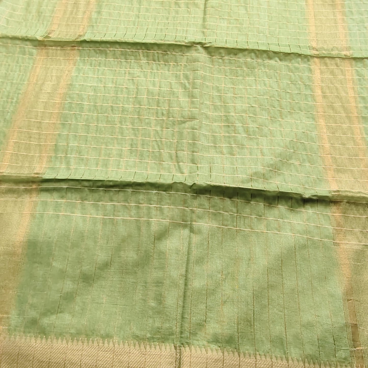 Maheshwari Silk- Zari Checks, Leaf Green