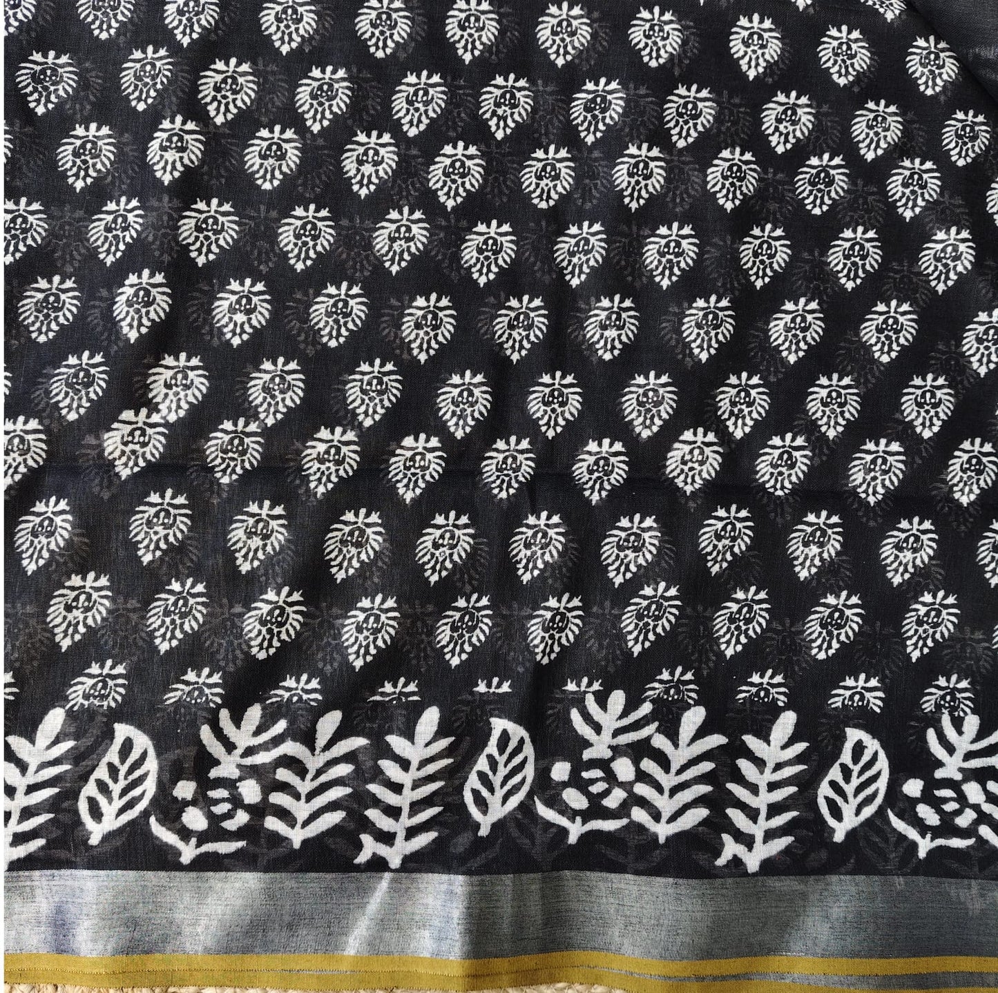 Black Block Print, Cotton Linen 01
